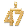 Large Brushed Diamond-cut Number 47 Charm Pendant in Real 14k Yellow Gold