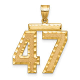 Large Brushed Diamond-cut Number 47 Charm Pendant in Real 14k Yellow Gold
