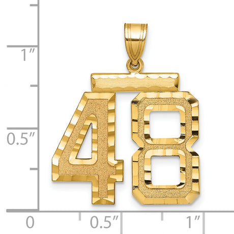 Large Brushed Diamond-cut Number 48 Charm Pendant in Real 14k Yellow Gold