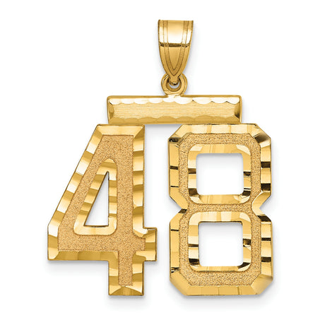 Large Brushed Diamond-cut Number 48 Charm Pendant in Real 14k Yellow Gold