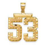 Large Brushed Diamond-cut Number 53 Charm Pendant in Real 14k Yellow Gold