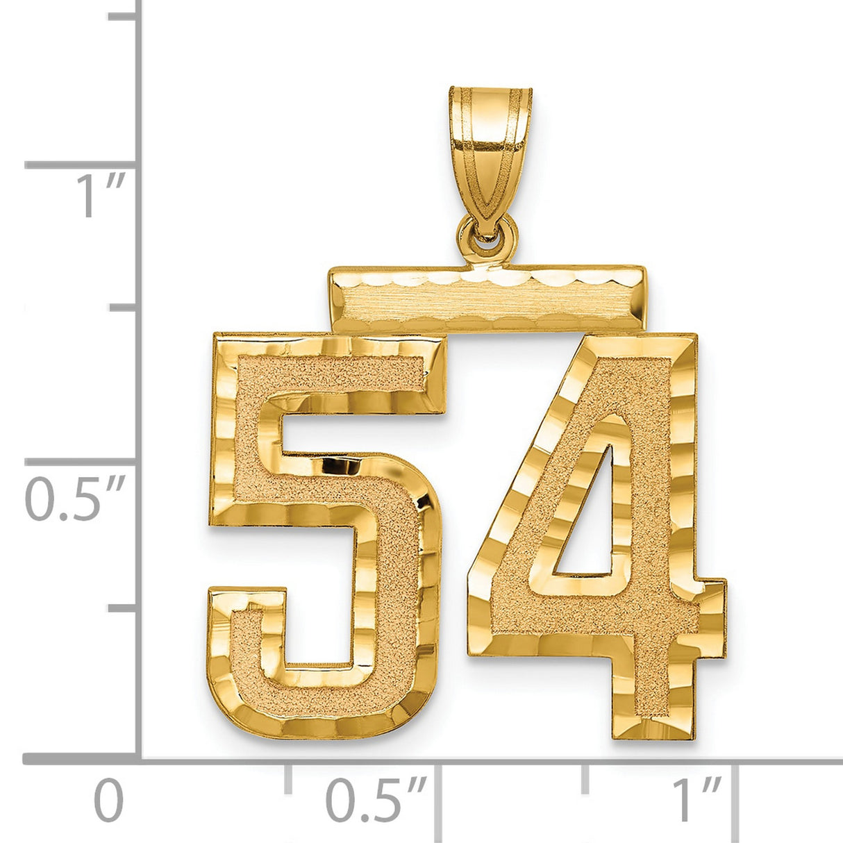 14k Yellow Gold Number 54 Pendant, Textured and Polished Sports Jersey Charm