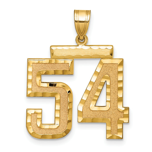 14k Yellow Gold Number 54 Pendant, Textured and Polished Sports Jersey Charm