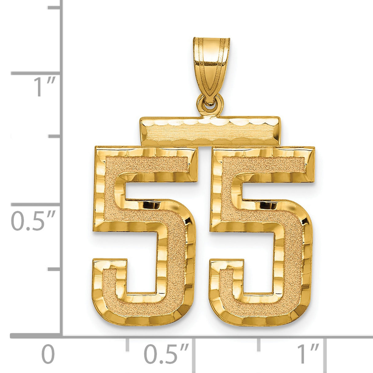 Large Brushed Diamond-cut Number 55 Charm Pendant in Real 14k Yellow Gold