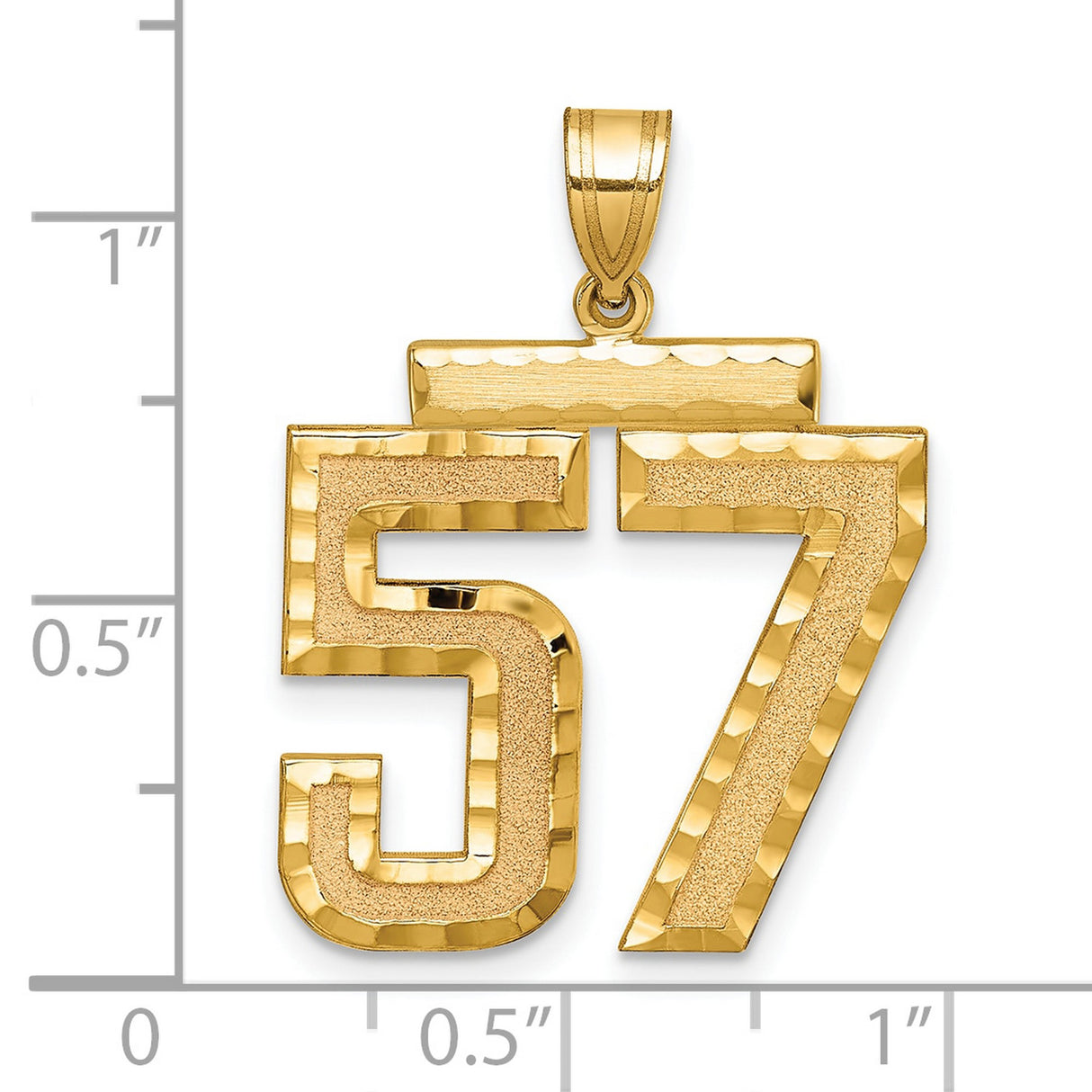 Large Brushed Diamond-cut Number 57 Charm Pendant in Real 14k Yellow Gold