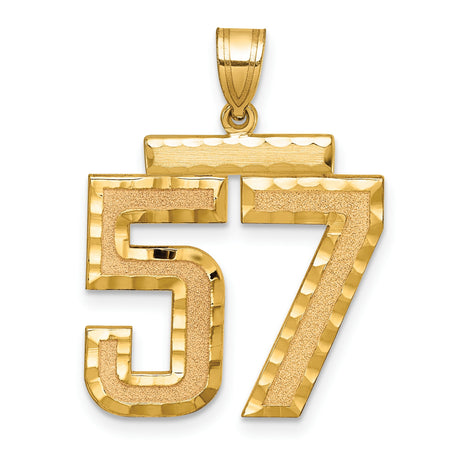 Large Brushed Diamond-cut Number 57 Charm Pendant in Real 14k Yellow Gold