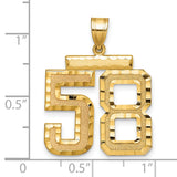 14k Yellow Gold Number 58 Pendant, Textured and Polished Sports Charm for Men or Unisex