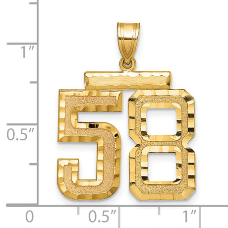 14k Yellow Gold Number 58 Pendant, Textured and Polished Sports Charm for Men or Unisex