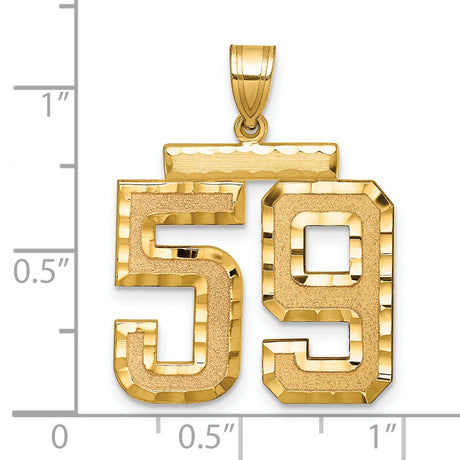 14k Yellow Gold Number 59 Pendant, Textured and Polished Finish, Sports Jersey Charm