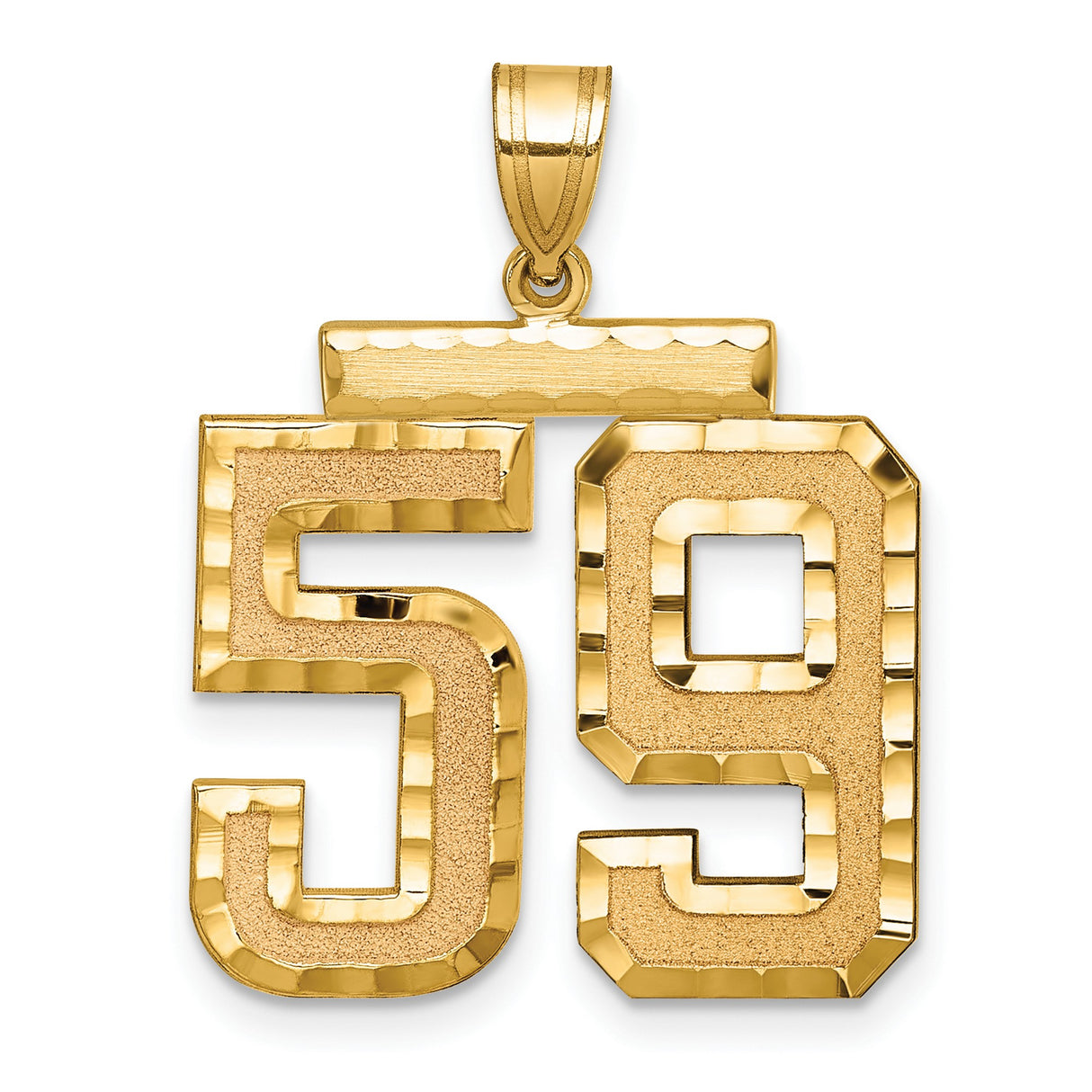 14k Yellow Gold Number 59 Pendant, Textured and Polished Finish, Sports Jersey Charm