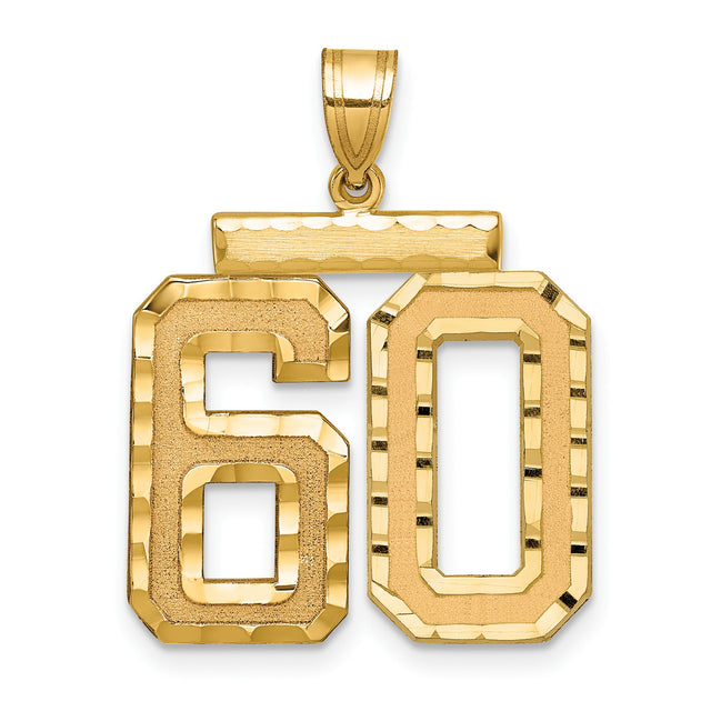 14k Yellow Gold Pendant, Bold Textured and Polished Number 60 Design for Milestone Celebrations