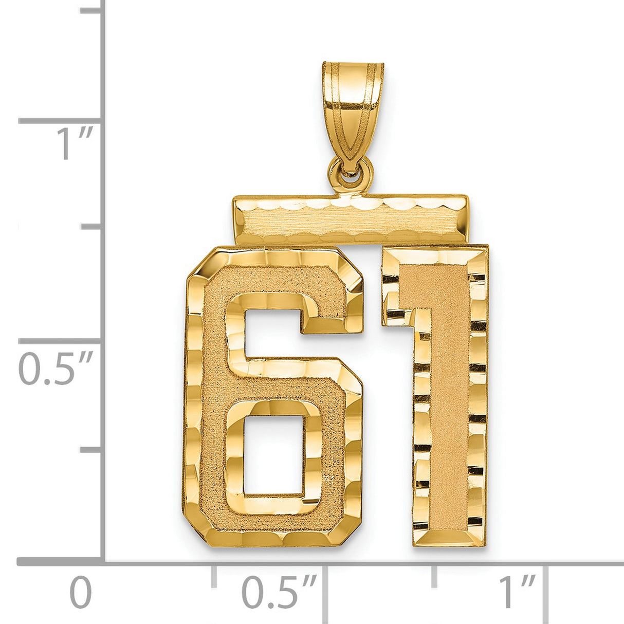 Large Brushed Diamond-cut Number 61 Charm Pendant in Real 14k Yellow Gold