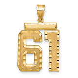 Large Brushed Diamond-cut Number 61 Charm Pendant in Real 14k Yellow Gold
