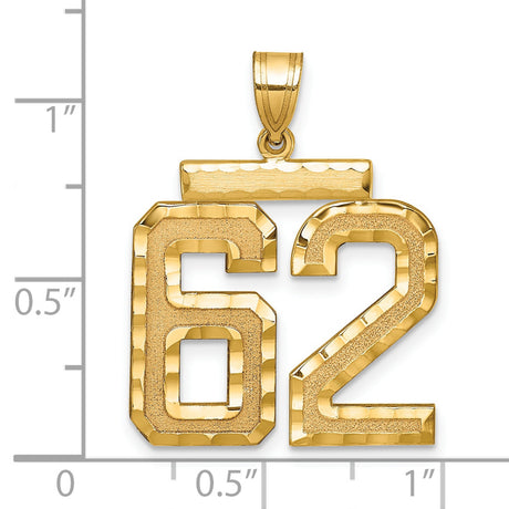 14k Yellow Gold Number 62 Pendant, Polished Textured Jersey Charm, Unisex Sports Jewelry