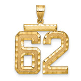14k Yellow Gold Number 62 Pendant, Polished Textured Jersey Charm, Unisex Sports Jewelry