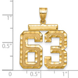 Large Brushed Diamond-cut Number 63 Charm Pendant in Real 14k Yellow Gold