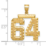 Large Brushed Diamond-cut Number 64 Charm Pendant in Real 14k Yellow Gold