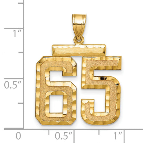 Large Brushed Diamond-cut Number 65 Charm Pendant in Real 14k Yellow Gold