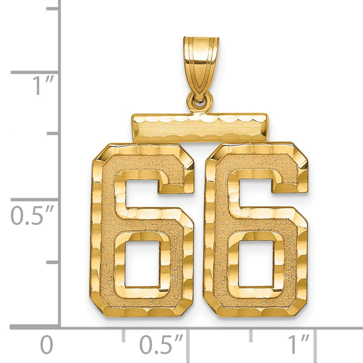Large Brushed Diamond-cut Number 66 Charm Pendant in Real 14k Yellow Gold