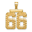 Large Brushed Diamond-cut Number 66 Charm Pendant in Real 14k Yellow Gold