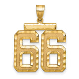 Large Brushed Diamond-cut Number 66 Charm Pendant in Real 14k Yellow Gold