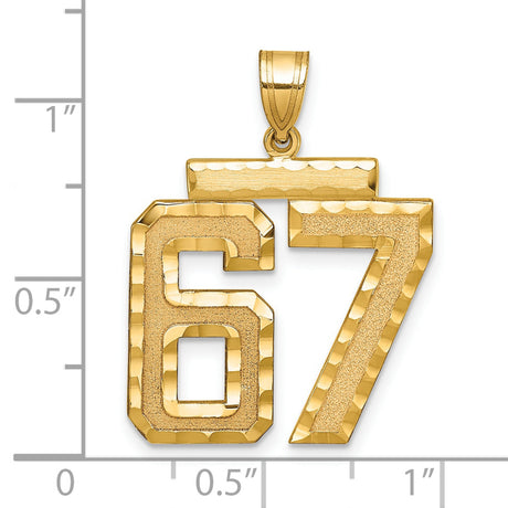 Large Brushed Diamond-cut Number 67 Charm Pendant in Real 14k Yellow Gold