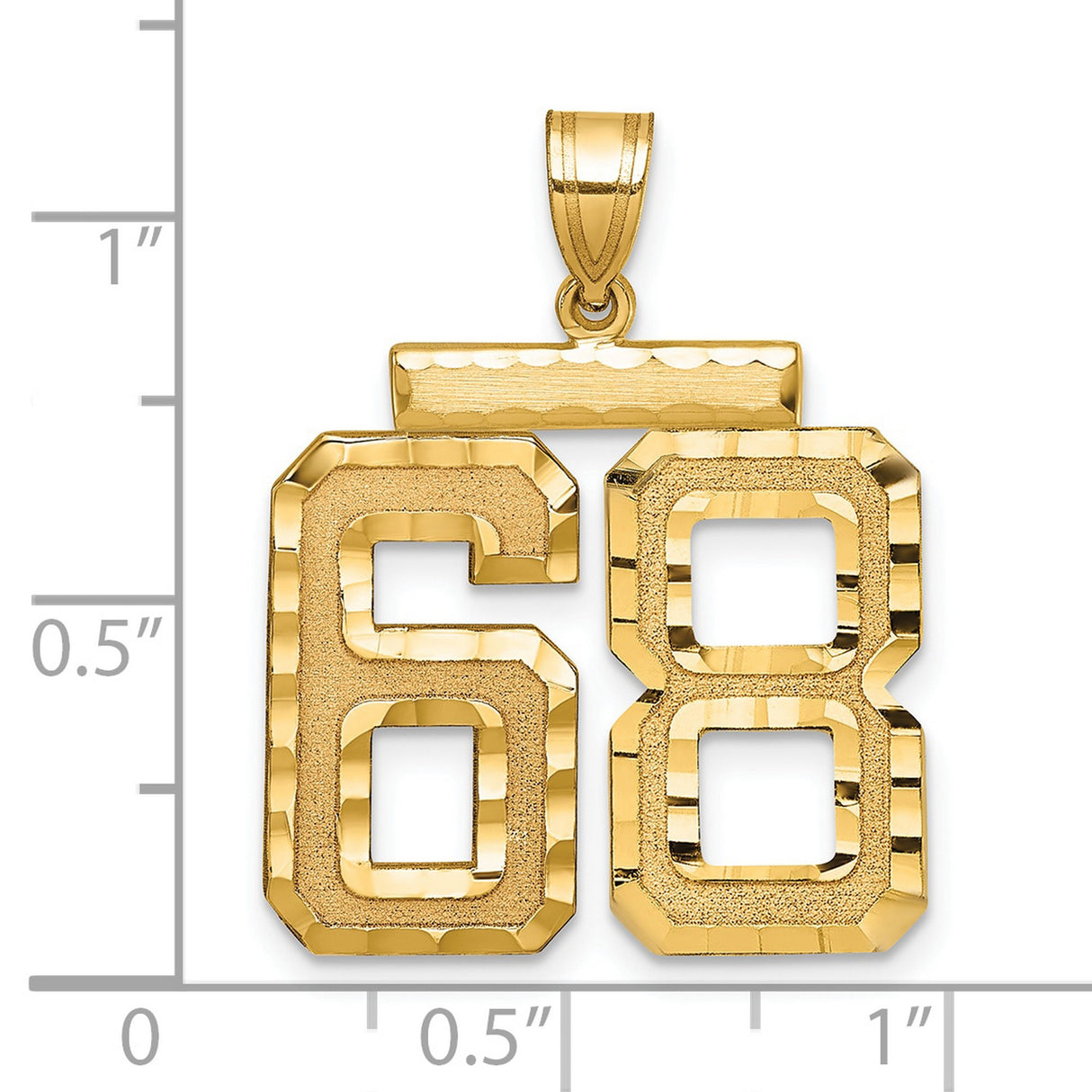 Large Brushed Diamond-cut Number 68 Charm Pendant in Real 14k Yellow Gold
