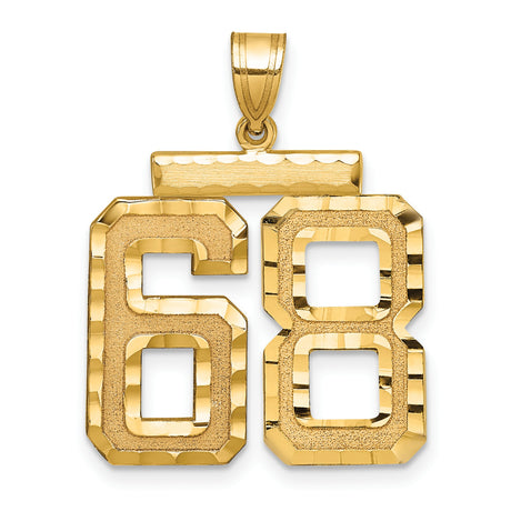 Large Brushed Diamond-cut Number 68 Charm Pendant in Real 14k Yellow Gold