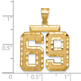 Large Brushed Diamond-cut Number 69 Charm Pendant in Real 14k Yellow Gold