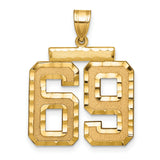Large Brushed Diamond-cut Number 69 Charm Pendant in Real 14k Yellow Gold