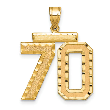 14k Yellow Gold Number 70 Pendant, Textured and Polished Finish, Commemorative Charm for Women and Men