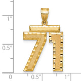 Large Brushed Diamond-cut Number 71 Charm Pendant in Real 14k Yellow Gold