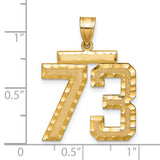 Large Brushed Diamond-cut Number 73 Charm Pendant in Real 14k Yellow Gold
