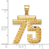 14k Yellow Gold Number 75 Pendant, Textured and Polished Milestone Charm