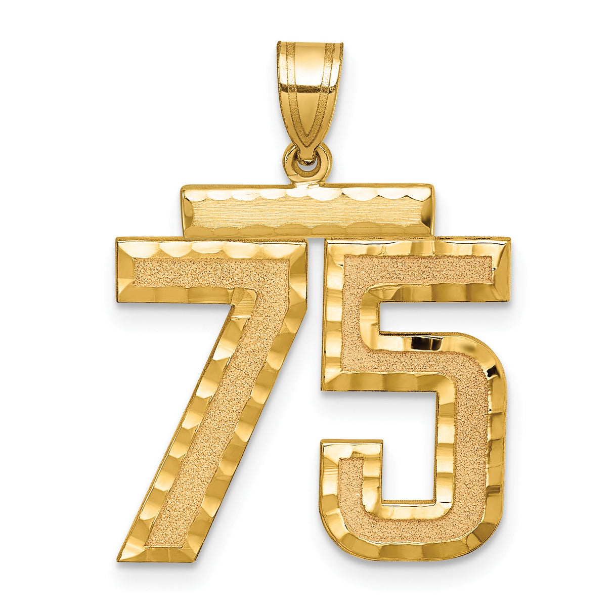 14k Yellow Gold Number 75 Pendant, Textured and Polished Milestone Charm