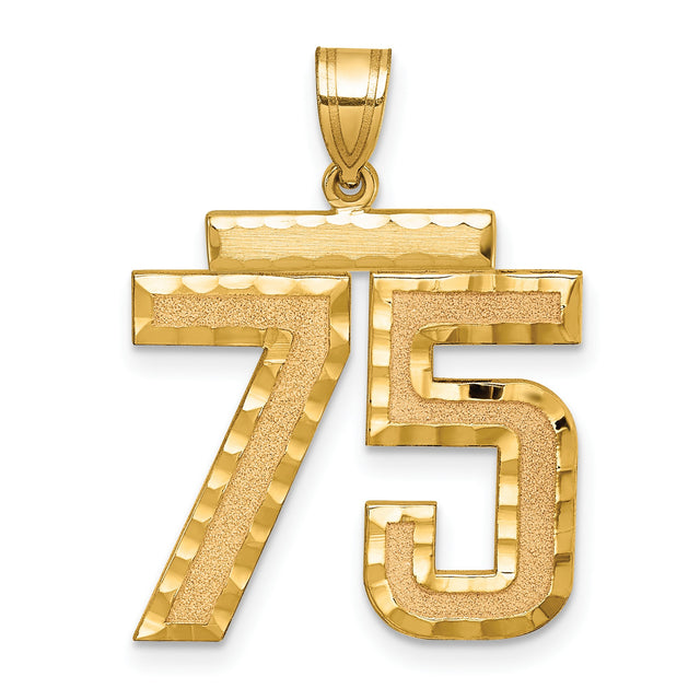 14k Yellow Gold Number 75 Pendant, Textured and Polished Milestone Charm