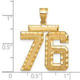 Large Brushed Diamond-cut Number 76 Charm Pendant in Real 14k Yellow Gold