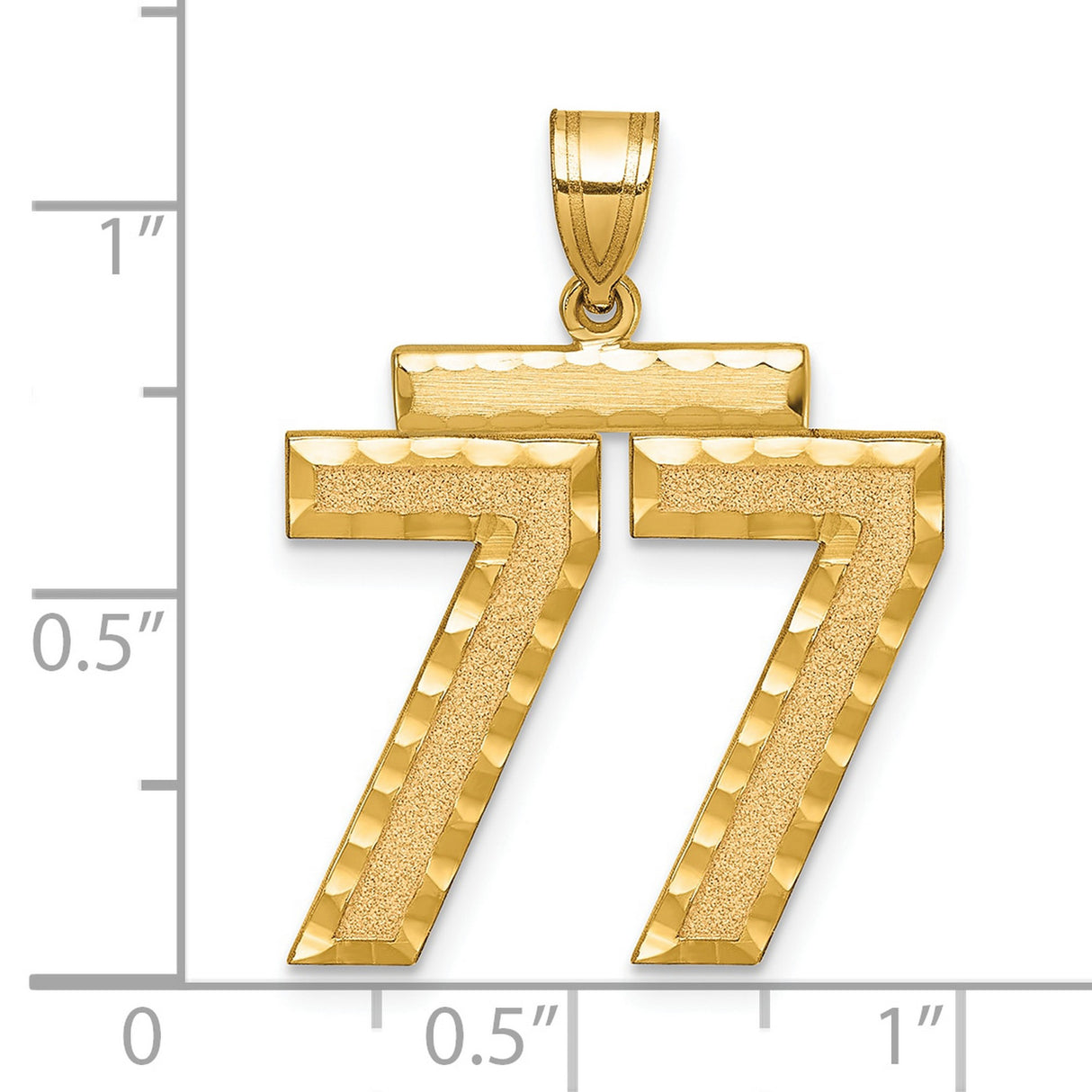 14k Yellow Gold Number 77 Pendant with Textured and Polished Finish, Spiritual Charm for Men or Unisex