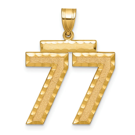 14k Yellow Gold Number 77 Pendant with Textured and Polished Finish, Spiritual Charm for Men or Unisex