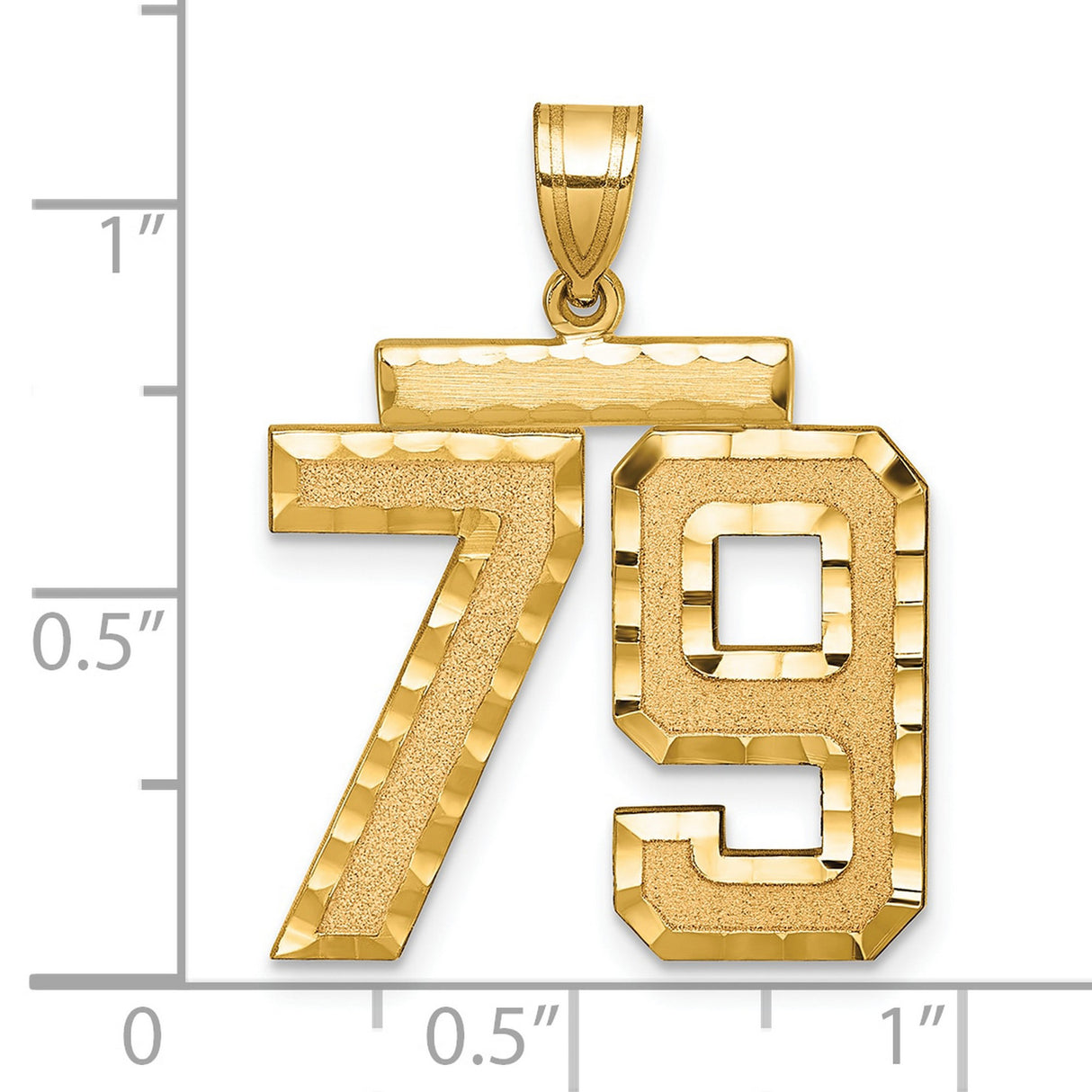 Large Brushed Diamond-cut Number 79 Charm Pendant in Real 14k Yellow Gold