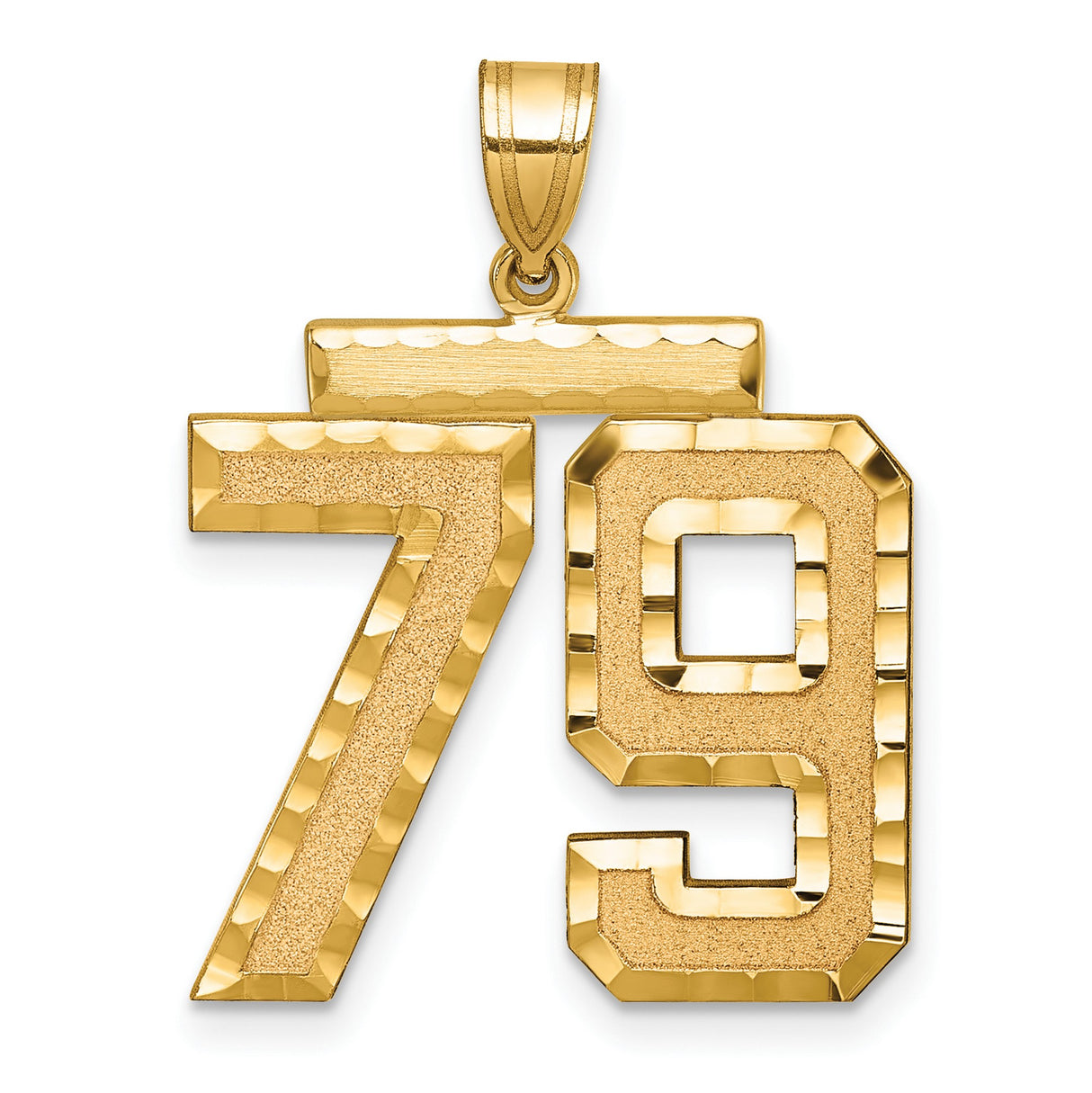 Large Brushed Diamond-cut Number 79 Charm Pendant in Real 14k Yellow Gold