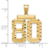 Large Brushed Diamond-cut Number 80 Charm Pendant in Real 14k Yellow Gold