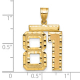 Large Brushed Diamond-cut Number 81 Charm Pendant in Real 14k Yellow Gold