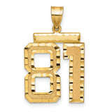 Large Brushed Diamond-cut Number 81 Charm Pendant in Real 14k Yellow Gold