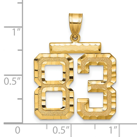 Large Brushed Diamond-cut Number 83 Charm Pendant in Real 14k Yellow Gold