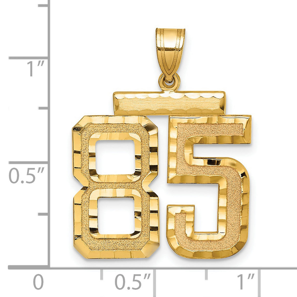 Large Brushed Diamond-cut Number 85 Charm Pendant in Real 14k Yellow Gold