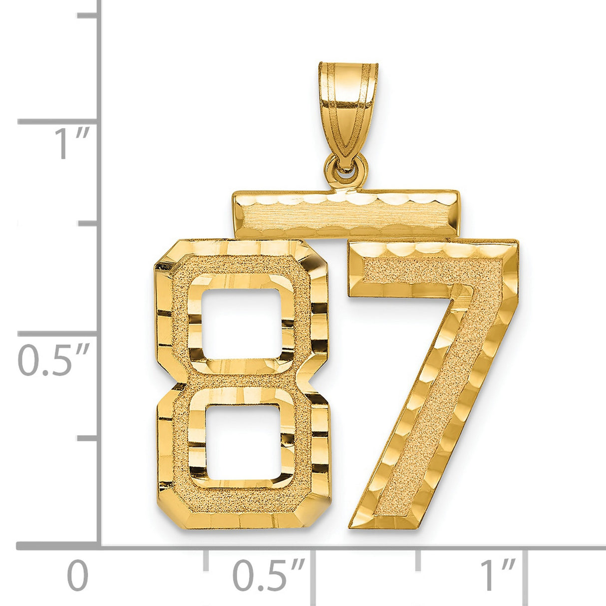 Large Brushed Diamond-cut Number 87 Charm Pendant in Real 14k Yellow Gold