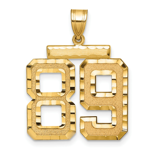 Large Brushed Diamond-cut Number 89 Charm Pendant in Real 14k Yellow Gold