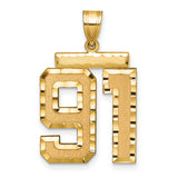 Large Brushed Diamond-cut Number 91 Charm Pendant in Real 14k Yellow Gold