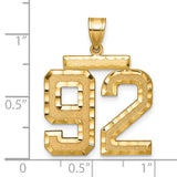 14k Yellow Gold Number 92 Pendant, Polished and Textured Sports Numeral Jewelry